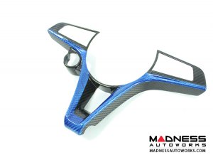Alfa Romeo Giulia Steering Wheel Trim - Carbon Fiber - Main Center Trim Piece - Black/ Blue Candy - Pre '20 Models